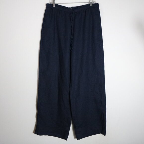 J Crew 2025 Soleil Pant LT Large Tall Linen Navy Blue Wide Leg Boho Beach CI941 - Picture 1 of 5